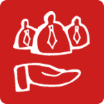 Icon offene Hand darüber 3 Menschen