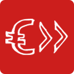 Icon Euro-Zeichen mit zwei Pfeilen nach rechts